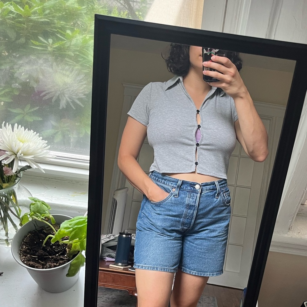 cropped faux button up top